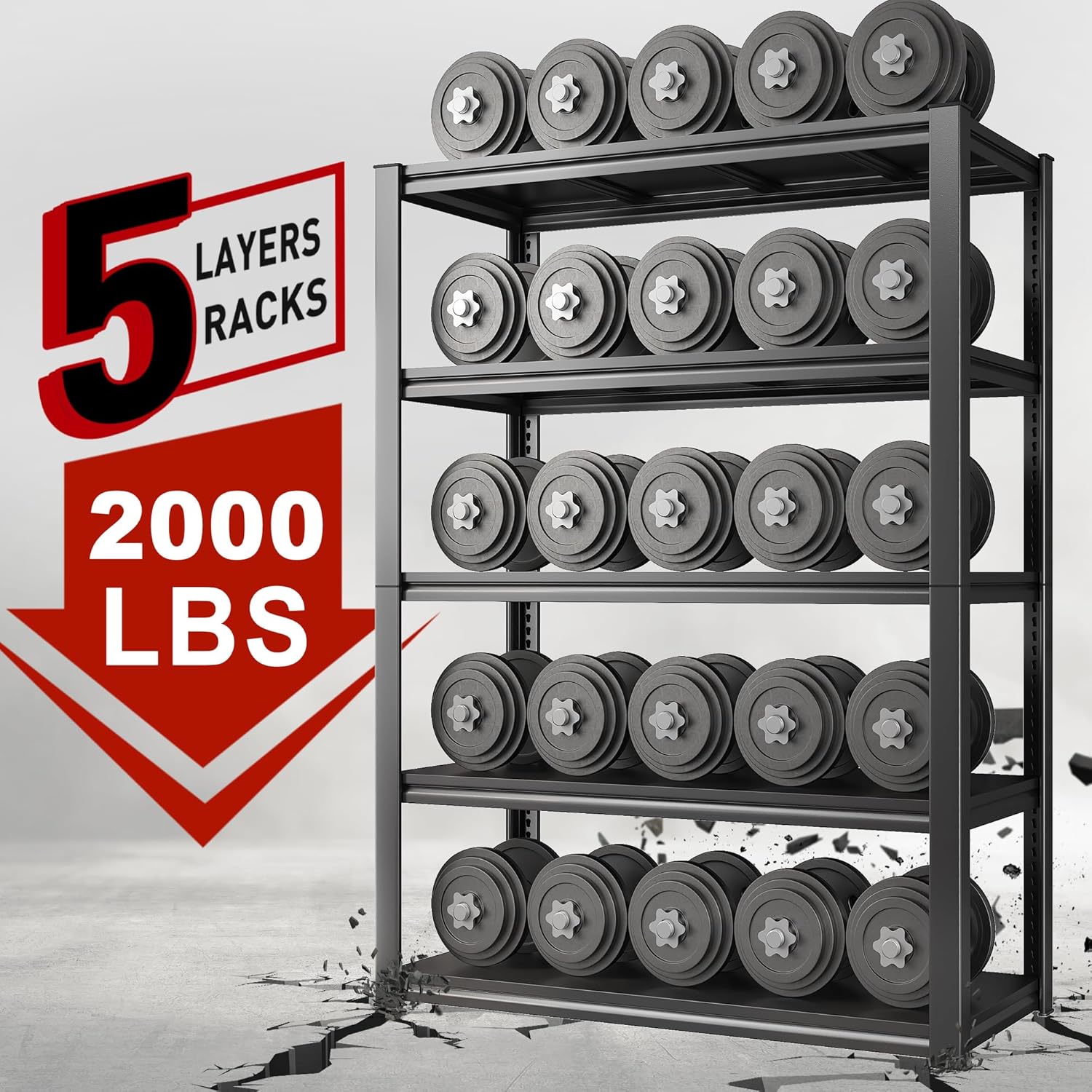 Raybee Garage Shelving 2000LBS Storage Shelves Adjustable Metal Shelves 5 Tier Heavy Duty Shelving Metal Shelf for Basement Pantry Kitchen 32" W x 16.5" D x 63" H