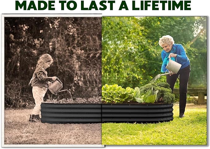 Galvanized Raised Garden Beds Outdoor // 8×2×1 ft Planter Raised Beds for Gardening, Vegetables, Flowers // Large Metal Garden Box (Black) // Patented Tool-Free Design