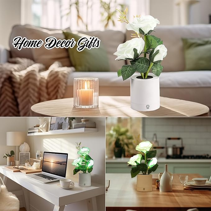Rose Night Light Gifts for Women, Christmas Day Gifts for Mom Women Wife Friends Her Christmas Anniversary Birthday Gift, Perfect Ideal for Bedroom Ambiance Coffee Shop (White)