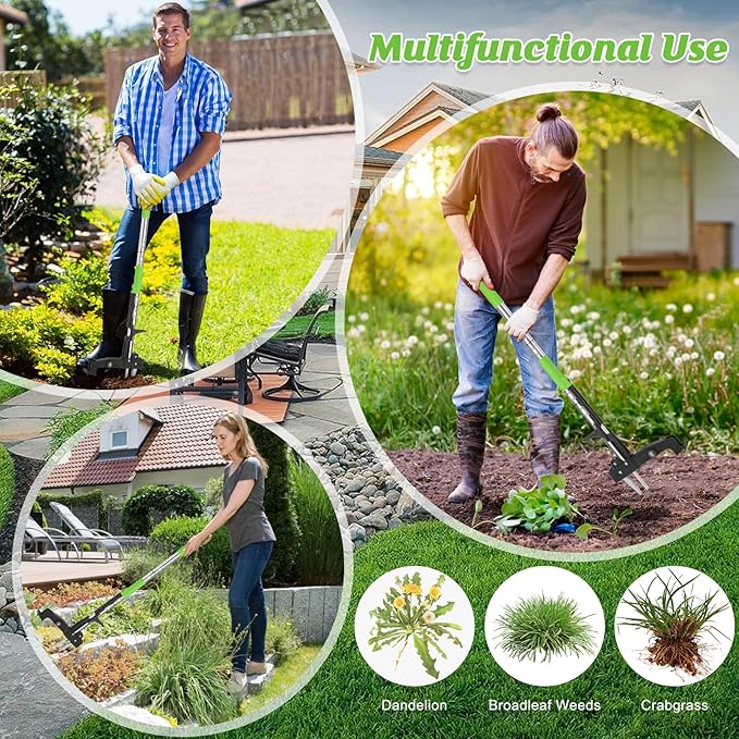 4-Claw Weed Puller Tool Stand Up Heavy Duty, 40'' Long Weeding Tool with Long Handle Stainless Steel Claws Gardening Weed Pulling Tool for Lawn and Garden