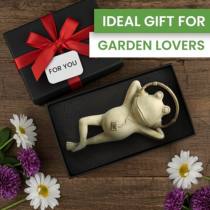 Frog Garden Statue –Relaxing Resin Yard Decor, Whimsical Yard Figure, Porch Statue, Outdoor Zen Garden Decor, Larger Size 12" x 7.5", Patio, Landscaping for Mom, Art Lover Collector