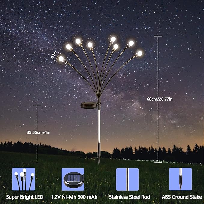 6-Pack Solar Garden Lights, 48 LED Solar Lights Outdoor for Garden Decor, Waterproof Firefly Light Outdoor (Sway by Wind), Swaying Light for Outside Yard Pathway Landscape Decorations (Cool White)