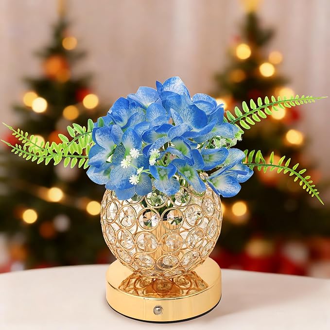 Blue Artificial Hydrangea Flower Lamp, 3 Color Dimmable Touch Control Night Light, Christmas Birthday Gifts for Women, Artificial Hydrangea Flower Table Lamp Decor for Bedroom Bar Coffee Shop Wedding