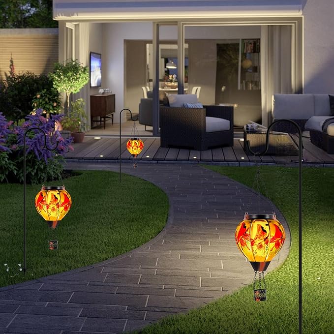 Cardinal Solar Hot Air Balloon Lantern with Flame, Glass Hot Air Balloon Solar Lantern Outdoor Waterproof, Hanging Hot Air Balloon Solar Light, Cardinal Gifts for Mom Woman Christmas