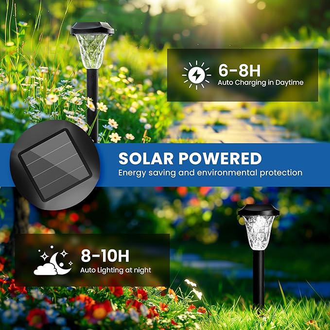 GIGALUMI Solar Outdoor Lights,Solar Lights Outdoor Waterproof 16 Pack,Cool White Solar Pathway Lights for Outside,Outdoor Lights Solar Powered Garden Decoration for Pathway,Patio,Lawn,Yard