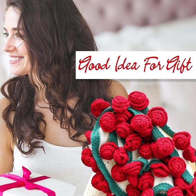 cagulax Rose Crochet Flowers Bouquet Blanket-Birthday Gifts for Mom Sister-Gifts for Couples-Anniversary Wedding Birthday-Romantic Rose Flower Bouquet-Knitted Throw Blankets Home Decor 43 Inches