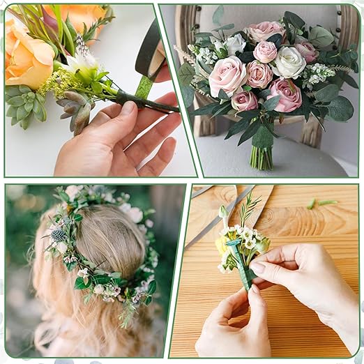 Phinus 9 Rolls Floral Tape, 1/2 Inch x 30 Yard Flower Tape, Green Floral Tape for Floral Crafts Supply, Bouquet Stem Wrapping, Wedding Bouquet (Dark Green)