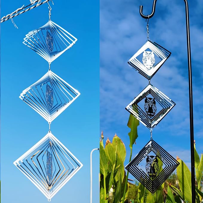 9 Discs Owl Bird Scare Discs Set-Highly Reflective Double-Sided Bird Reflectors,Extra Sparkly Owl Wind Spinner Outdoor Garden Decor, Bird Devices Deterrent to Scare Birds Away from Yard Patio Farm