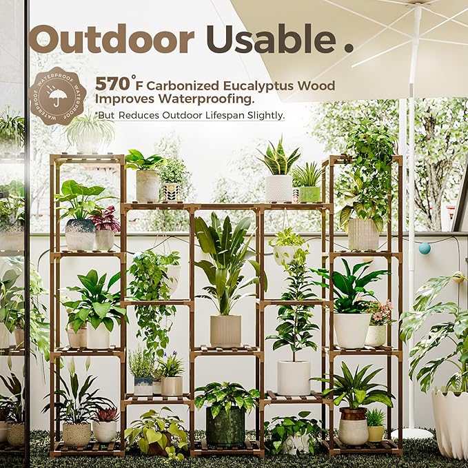 Bamworld Large Hanging Plant Stand Indoor Tall Plant Shelf Outdoor 14 Pots Large Plant Rack for Living Room Patio, Balcony and Garden