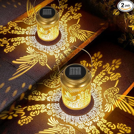 Garden Decor Birthday Gifts for Women, Solar Lanterns Hummingbird Outdoor Decoration, Mothers Day Gifts for Mom Grandma, Hanging Solar Lights Outside for Yard, Patio, Backyard, Porch (2 Pack)