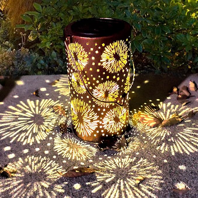 4 Pack Fireworks Solar Gardening Lanterns, Garden Decor for Outside, Pattern Solar Decorative Lights, Waterproof, Outdoor Gifts for Women, Mom, Grandma, Yard Gifts for Patio, Pathway