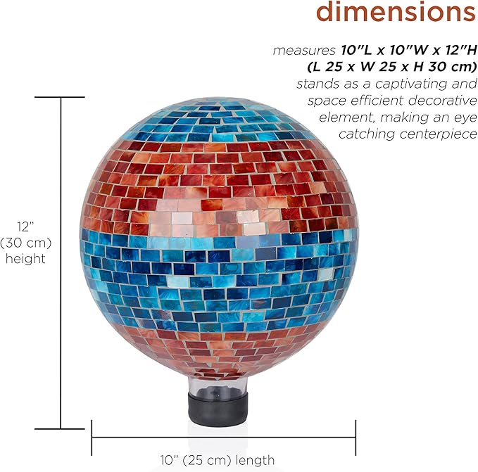 Alpine Corporation HGY292 Striped Mosaic Gazing Globe, Stylish Décor for Garden, Patio, & Lawn, 12" H, Orange and Turquoise