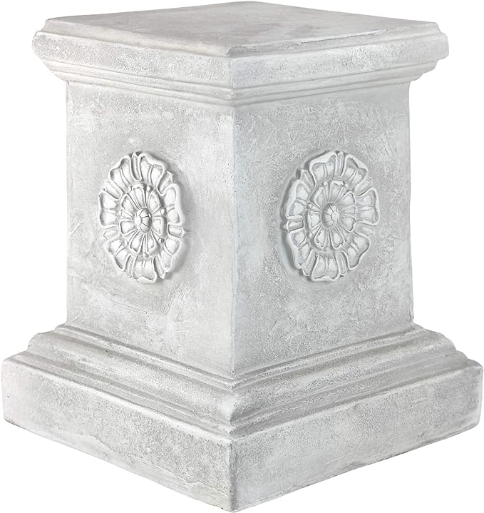 Design Toscano English Rosette Indoor/Outdoor Sculptural Garden Plinth Base Statue Riser, Large 13 Inch Tall, Cast Stone Resin, Antique Stone Finish