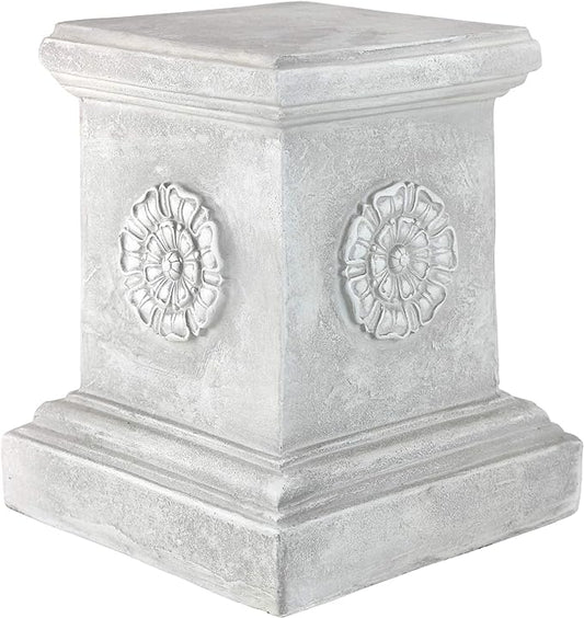 Design Toscano English Rosette Indoor/Outdoor Sculptural Garden Plinth Base Statue Riser, Large 13 Inch Tall, Cast Stone Resin, Antique Stone Finish