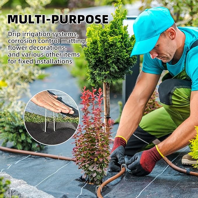 50 Pack Sturdy Garden Landscape Staples, 6 Inch Galvanized Steel Sod Pins Anti-Rust Stakes for Weed Barrier, Christmas Decorations and Landscaping Fabric.