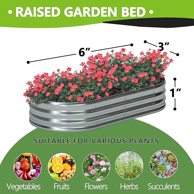 6x3x1ft(2 Pack) Oval Galvanized Raised Garden Bed,Outdoor Planter Box Metal Patio Kit Planting Bed for Vegetables Flowers and Succulents