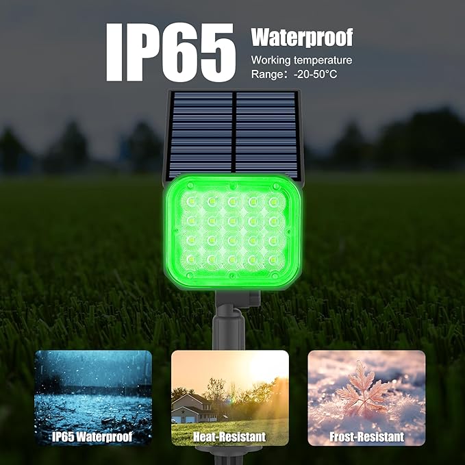 Green Solar Spot Lights Outdoor, St. Patrick's Day Decor Spotlight Waterproof IP65, Adjustable Panel Solar Landscape Spotlights for Tree Yard Halloween Christmas Decor 6 Pack