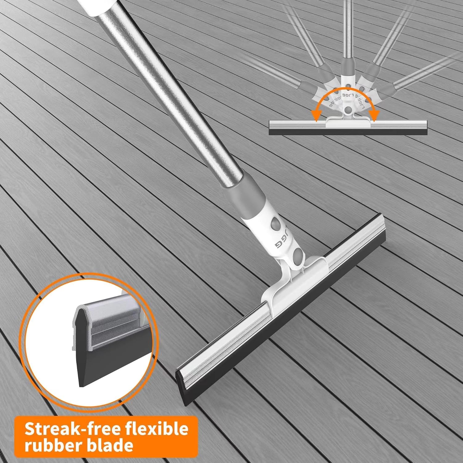 Squeegee Broom for Floor, 13.78" Rubber Squeegee with 51" Aluminum Alloy Pole for Bathroom Tile, Garage Concrete, Deck, Shower Glass, Window Cleaning, Squeegee Broom for Household Floor