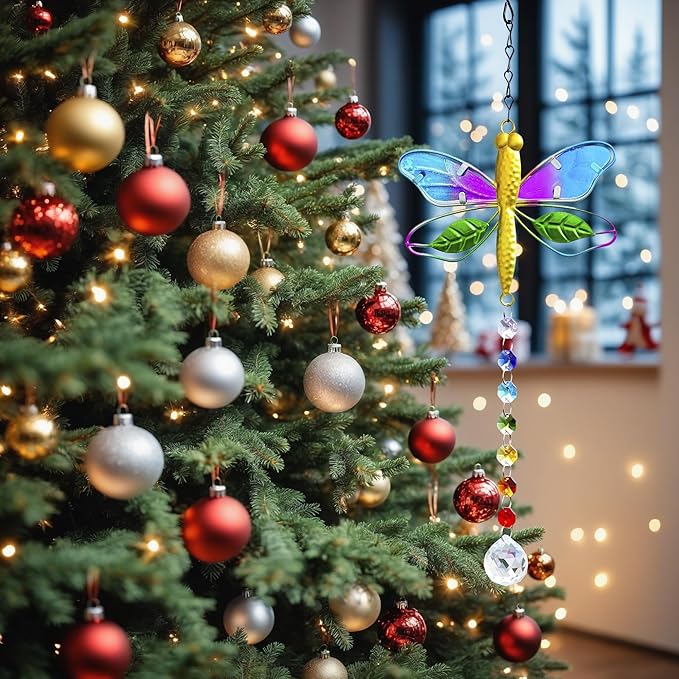 Dragonfly Decor Stained Glass Suncatcher for Windows Hanging Crystal Sun Catcher Prism Rainbow Maker Pendant