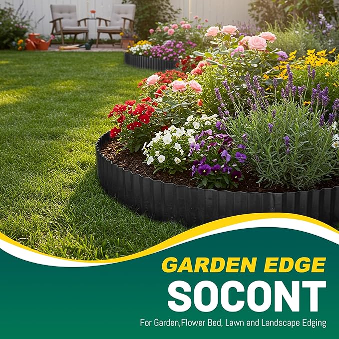 Corrugated Metal Garden Edging, 8"×20Ft Durable Landscape Border for Garden, Lawn, Flower Beds and Paver Edging (Black)