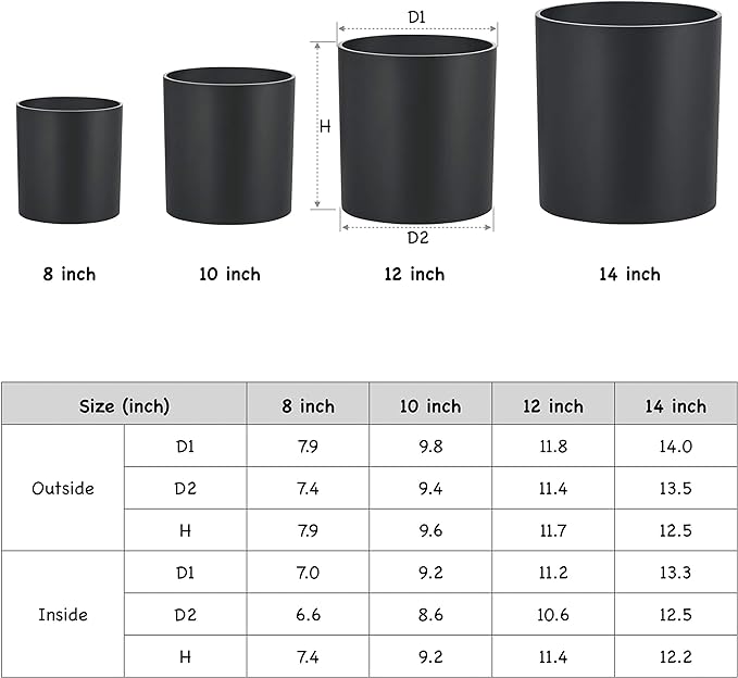 FaithLand Plant Pot 8 inch - Perfectly Fits Mid-Century Modern Plant Stand - Drainage Plug - Matte Black