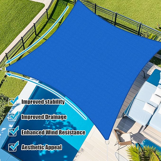 Amagenix Sun Shade Sail 20'X24' Curved Edge Outdoor Shade Canopy Blue Breathable 95% UV Block Shade Cloth for Patio Garden Backyard (We Make Custom Size)