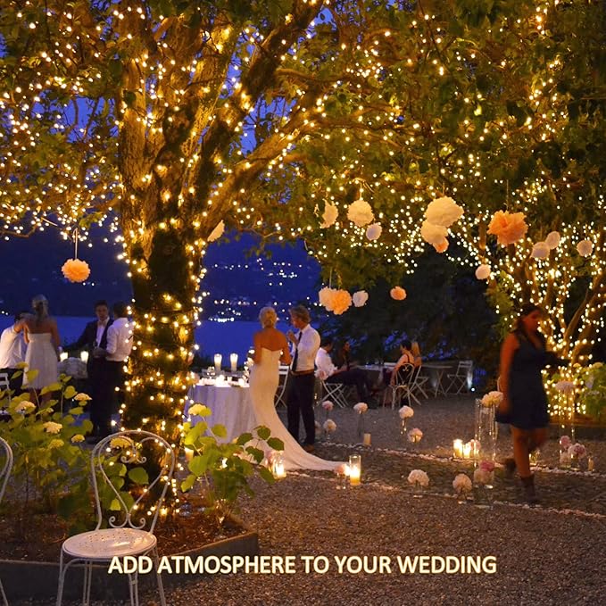 42.7Ft Warm White Solar Lights Outdoor, 2 Pack Total 200 LED Twinkle Solar Tree Lights, 8 Modes Solar String Lights for Outside Tree Patio Yard Wedding Garden Decorations