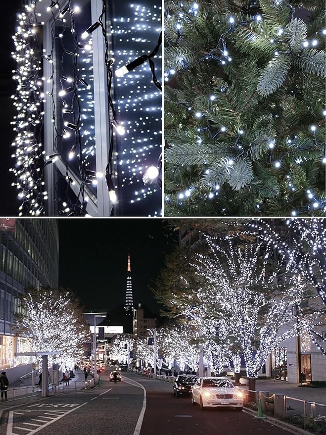 6 Pack 600 LED Solar String Lights for Outside, Solar Christmas Lights Outdoor Waterproof, Green Wire Twinkle Light with 8 Lighting Modes for Xmas Tree Wedding Party Garden Decorations (Cool White)