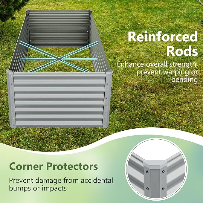 Giantex 6x3x2ft Raised Garden Bed, Large Metal Elevated Rectangular Planter Bed, 271 Gallon Capacity, Outdoor Planting Garden Box for Vegetable Flower Herb Grow (Grey)