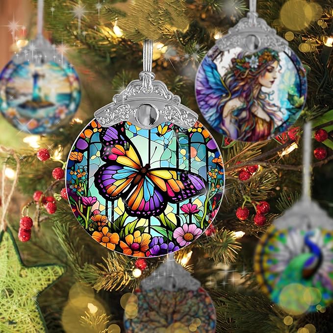 Butterfly Stained Glass Suncatcher, Jocidea Butterfly Ornament, Butterfly Christmas Ornament, Holidays Ornaments, Christmas Tree Ornament, Butterfly Decor, Gifts for Butterfly Lovers