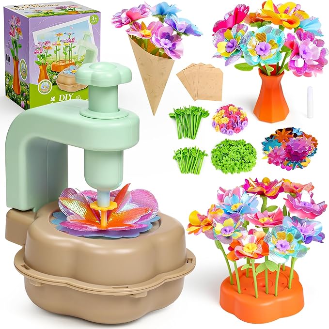 Scvcid DIY Art Flower Toys Include Extra Accessories Set, Arts and Crafts Activity Kit for Kids Ages 3-12, Fabric Bouquet Craft for Toddler, Birthday Gifts for 3 4 5 6 7 8 9 10 11 12 Year Old Girls