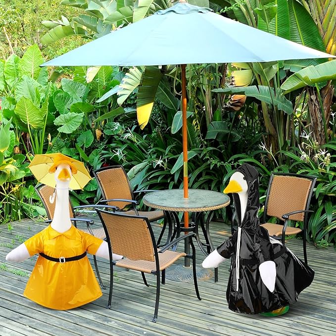 Frienda 2 Set Porch Goose Outfits Clothes 23 Inch Garden Raincoat Flag Bee Fishing Style Goose Costume for Lawn Patio Valentine's Day Decor