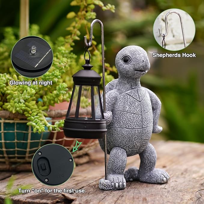 Garden Turtle Statue with Solar Lantern - Outdoor Garden Decor for Outside Yard Patio Balcony Lawn Decor - Unique Gardening Gifts for Mom Grandma