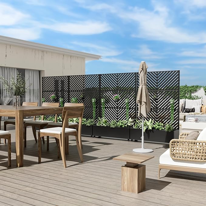 Casaphoria Metal Raised Garden Bed with Trellis and Wheels, 72"x47"x16" Planter Box for Climbing Plants, Vegetables & Vines, Features Drainage Holes and Privacy Screen (Black-Parallel)