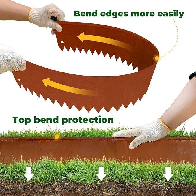 Cor Ten Steel Metal Landscape Edging 40 inch with Top Bending Protection Pre-Rusted Cor Ten Steel Garden Edging 8 Inch Depth 180 Degree Bend 6 Pack for Lawn Yard (8 inch-180 Degree Bend, Rusted)