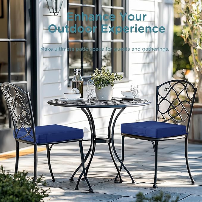 Codi Outdoor Chair Cushions Set of 2 19x19 Inch, Waterproof Seat Cushion for Patio Furniture with Handles & Adjustable Straps, Fade Resistant - Navy Blue