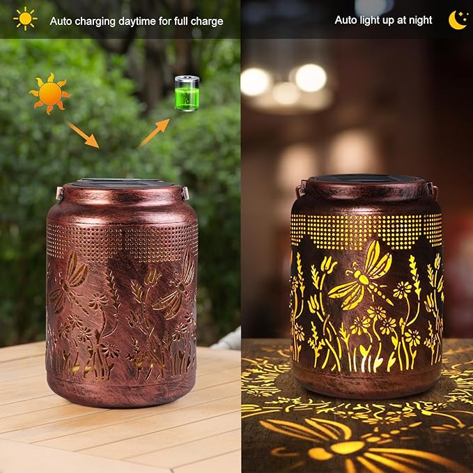 Fastrrugle Solar Lanterns Outdoor Waterproof Hanging Dragonfly Solar Lights Outdoor Decorations Gifts for Women Mom Grandma LED Lanterns Garden Decor Outside for Yard, Patio, Backyard, Porch
