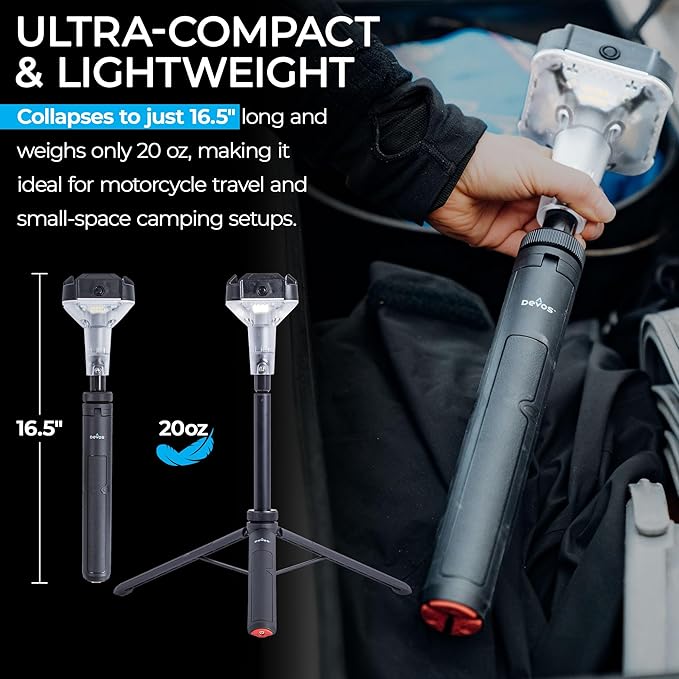 DEVOS - LIGHTRANGER 800 Mini Telescoping Camp Light, 4.5 Tall with 800 Lumens, Ultra Compact & Portable, Rechargeable LED Lantern, Up to 30-Hour Runtime, 1 Year Warranty, Includes Carry Case