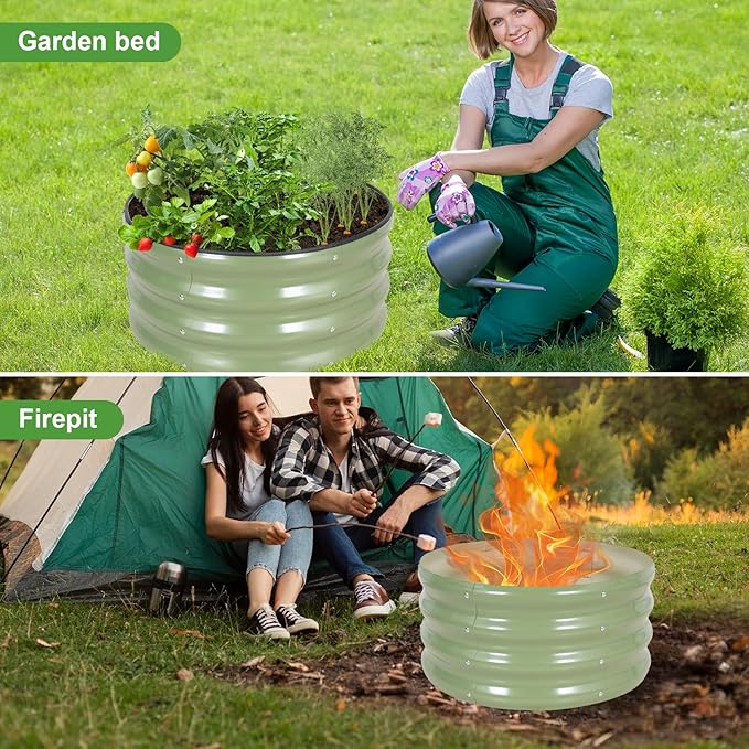 Galvanized Round Raised Garden Bed Outdoor-2Pack Raised Beds for Gardening| Metal Planter Box 2x2x1FT, Green