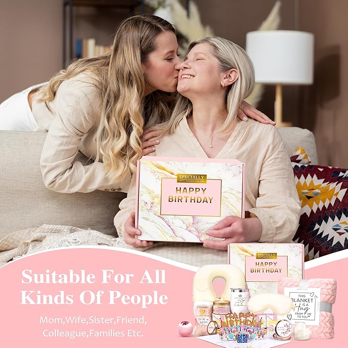 Birthday Gifts for Women, Unique Spa Birthday Gift Basket with Blanket for Women - Happy Birthday Gifts for Her, Mom, Sister, Teacher, Girlfriend, Coworker, Wife, Bestie, BFF