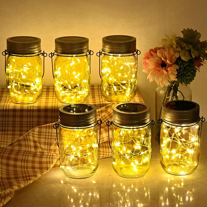 GIGALUMI Solar Mason Jar Lights, 12 Pack 30 Led String Fairy Lights Garden Lights Outdoor Waterproof Hanging Solar Lanterns for Outdoor, Garden, Patio, Lawn, Balcony Decoration