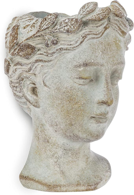 Abbott Collection Goddess Head Wall Planter - Small Cement Indoor and Outdoor Planter Pot - Grecian Woman Statue Head Planter for Flowers and Succulents (Grey, 3" Opening)