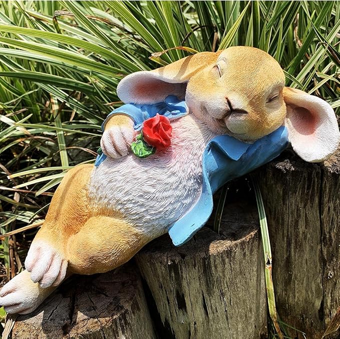 Garden Statues Rabbit, Fantasy Bunny Outdoor Art Décor Animal Figurines Ornament for Thanksgiving Day, Christmas Statue Decorations for Garden Yard Lawn Indoor Sculpture (Blue)