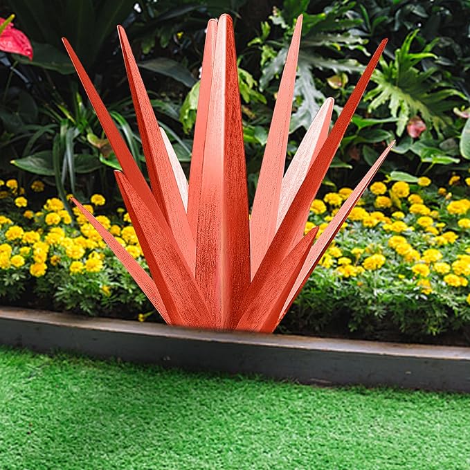 Enlarge Metal Plants Tequila Rustic Sculpture, Outdoor Patio Yard, Home Decor Hand Painted Agave Garden Statue, Outdoor Lawn Ornaments Yard Stakes for Mom Gift (1 RED Large)