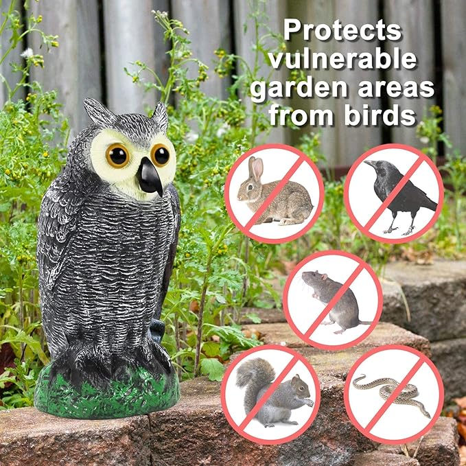 Galashield Owl Decoy | Plastic Owls to Scare Birds Away | Owl Statue for Garden & Outdoors - Pack of 3