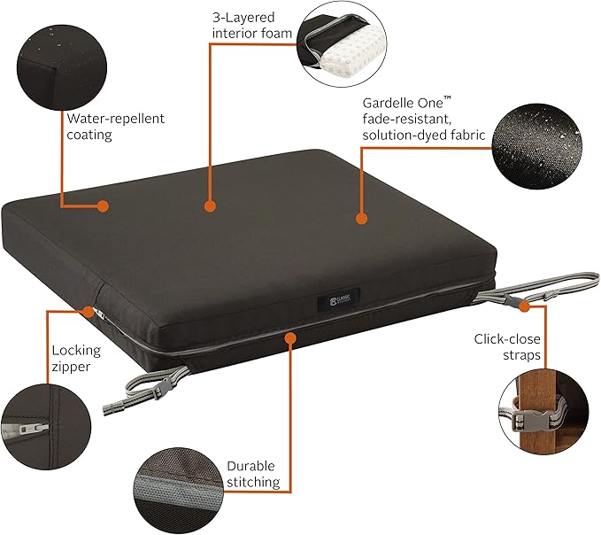 Classic Accessories Ravenna Water-Resistant 21 x 21 x 3 Inch Patio Seat Cushion, Espresso