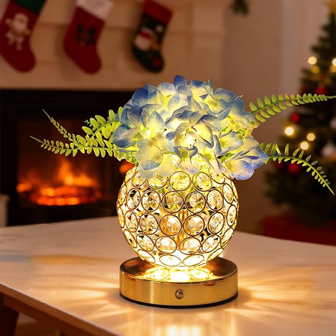 Blue Artificial Hydrangea Flower Lamp, 3 Color Dimmable Touch Control Night Light, Christmas Birthday Gifts for Women, Artificial Hydrangea Flower Table Lamp Decor for Bedroom Bar Coffee Shop Wedding
