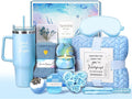 Birthday Gifts for Women, Self Care Get Well Soon Gifts, Ocean Relaxing Spa Gift Basket w/ Luxury Flannel Blanket & 40 oz Tumbler, Thinking of You Gifts, Christmas Gift for Mom Wife Sister Friend