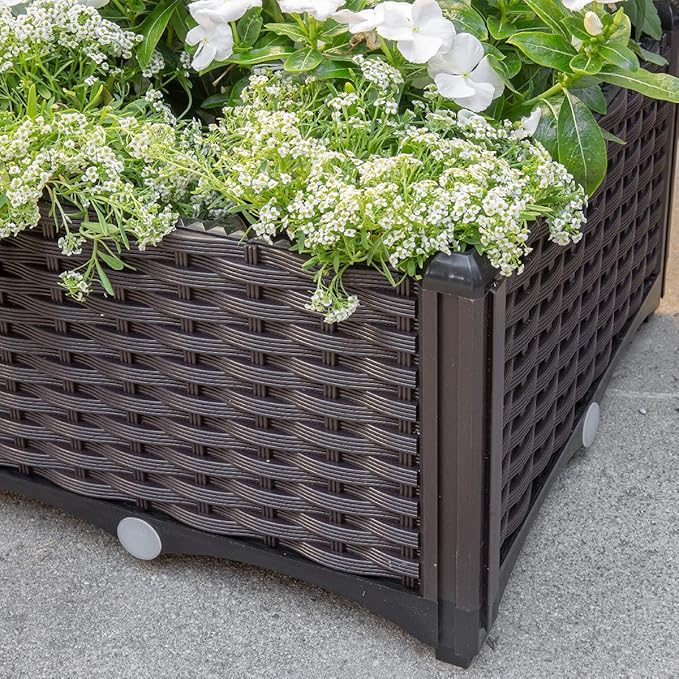 Barton 2 Pieces Raised Garden Bed Brown Plastic w/Self-Watering Design Outdoor Elevated Planter Box Kit Wheels Mobile