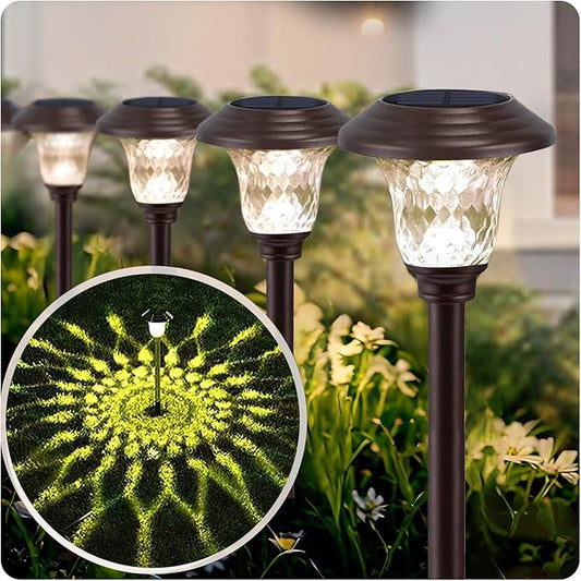 Beau Jardin 8 Pack Solar Pathway Lights Outdoor Metal Solar Powered Lights Waterproof Glass High Lumen for Garden Landscape Path Yard Walkway Patio Driveway Outside Colored Color Changing White Bronze
